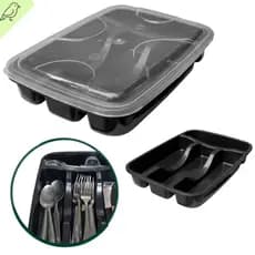 Porta Talher Preto com Tampa Organizador Doméstico Cozinha Durável para Guardar na Gaveta Seguro
