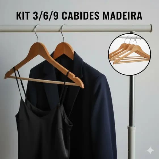 Kit 3/6/9 UNID Cabides Madeira Verniz Resistente Anatômico Luxo Guarda Roupa Organização Closet