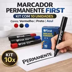 Marcador Permanente First Kit 10 Unidades Vermelho Preto Azul Caneta Multiuso Alta Fixação Não Borra