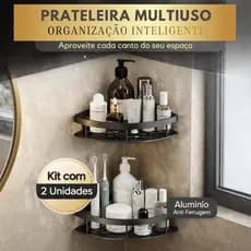 Kit Suporte Banheiro Prateleira Porta Shampoo Inox Preta Suporte Canto Cozinha Organizador Sem Furo