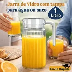 Jarra de Água Vidro 1 Litro Para Geladeira Redonda Tampa Servir Suco Grande Transparente Resistente