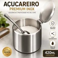 Porta Açúcar Açucareiro Inox 420ml Com Colher Tampa Redondo Recipiente Luxo Cozinha Café Da Manhã