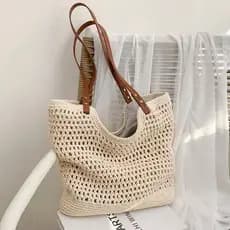 Bolsa Ombro Artesanal Crochê Moda Casual bolsa nova malha oca de praia férias à beira-mar feminina