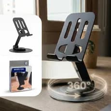 Suporte Celular de Mesa Articulado Flexivel Metal Base Giratória Preto Premium