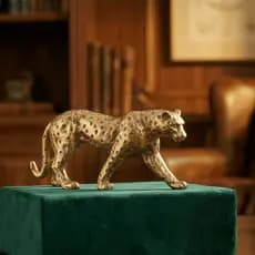 Escultura Leopardo Felino Dourado Decorativo Luxo Mesa
