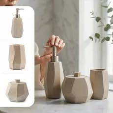 Kit 3 Peças Banheiro Lavabo Polirresina Geométrico Efeito Pedra