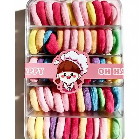 Kit 60 Elásticos de Cabelo Infantil – Faixas Macias para Meninas | Não Puxa e Não Enrosca