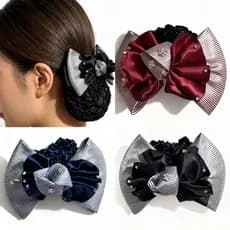 Presilha Laço de Luxo com Redinha para Cabelo | Coque Elegante Profissional | Acessório Feminino Sofisticado