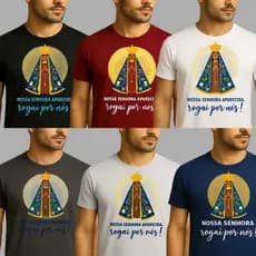 Camiseta Nossa Senhora Aparecida Rogai Por Nós Cristã Fé Católica Imagem Perfeita