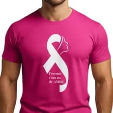 Camiseta Outubro Rosa Unissex Estampa Prevenir é um Ato de Amor Conscientização Câncer de Mama