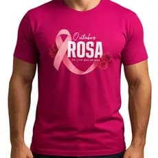 Camiseta Outubro Rosa Estampa Fita Rosa e Flores Ame-se Cuide-se Previna-se Blusa Unissex Campanha