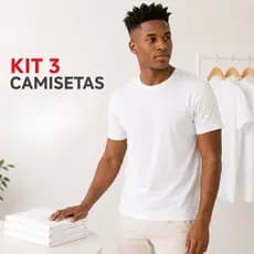 Kit 3 Camisetas Masculinas Básicas Brancas 100% Algodão Slim Gola Redonda
