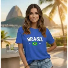 Camisa Feminina Brasil Camiseta Gola Redonda 100% Algodão