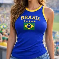 Regata Feminina Copa do Mundo Brasil Azul Bandeira Seleção Brasileira Blusinha