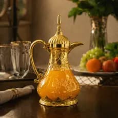 Jarro De Agua Suco Cha Arabe Garrafa 1,6l Detalhes Luxo Dourada Vidro Frio Exclusiva Jarra