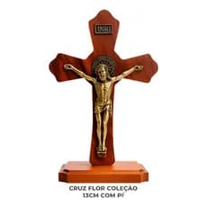 Cruz Flor Madeira 13cm Com Pedestal Decorativa Religiosa