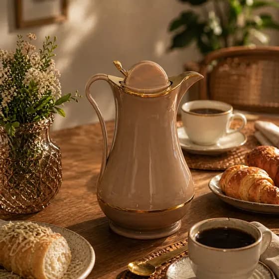 Garrafa Térmica Café Cha 1 Litro Detalhes Dourados Aladin Desing Elegante