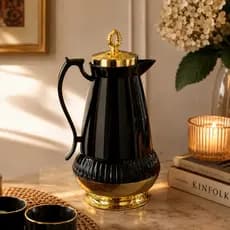 Termica Garrafa Decorativa Detalhes Dourado 1Litro Preto Café