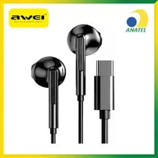 Fone de Ouvido com Fio Awei PC-7T Entrada Type-C Microfone Embutido Som Nítido