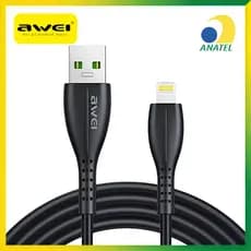 Cabo Carregador Lightning USB Awei CL-223 Original iPhone iOS Rápido Reforçado 1M