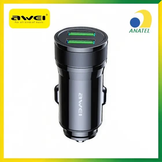 Carregador de Carro Awei C-830 Original Turbo USB + Type-C - Carregamento Rápido Universal