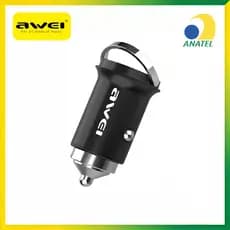 Carregador Veicular Awei C-854 30W USB-A + Tipo-C e Proteção Inteligente Preto