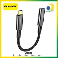 Cabo Extensor Tipo C Awei CL-216T Áudio e Vídeo 4K 60Hz 20cm Preto Original
