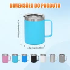 Caneca Térmica 360ml Café Isolada Aço Inoxidável Com Alça Viagem Vácuo Parede Dupla Com Tampa