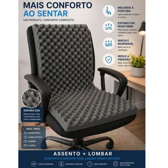KIT 2 Em 1 Almofada assento Lombar E Coccix Colcão Casca De Ovo Alivio Dores e pressão anti escaras