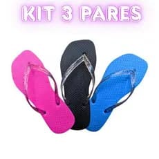 kit 3 pares chinelo feminino correia silicone com glitter confortável e qualidade