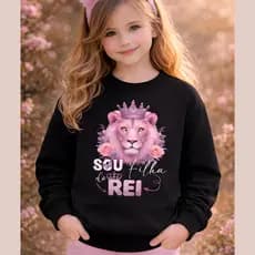 Moletom Infantil Menina Frase Religiosa Filha do Rei Casaco Flanelado 2 ao12