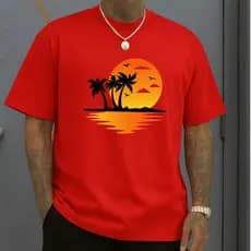 Camiseta Estampada Tropical Pôr Do Sol Blusa Verão Camisa Unissex