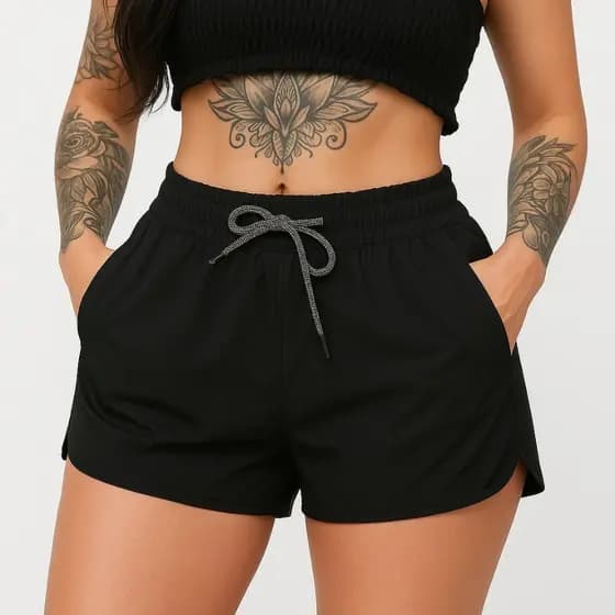Short Feminino Tactel Look Verão Academia Estilo Básico Shorts Bolso Cordão Cintura