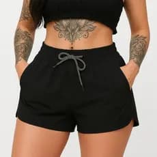Short Feminino Tactel Look Verão Academia Estilo Básico Shorts Bolso Cordão Cintura