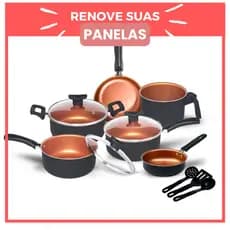 Jogo de Panelas Kit 9 Pçs Antiaderente Tampa Vidro Teflon - Panelas, Frigideiras, Caçarola, leiteira e talheres.