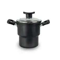Cuscuzeiro Antiaderente Tampa de Vidro Teflon 14cm Cor Preto