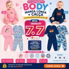 Kit 2 Conjuntos 2 Bodys Manga Longa e 2 Calças Bebê Menino e Menina.