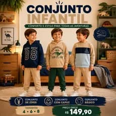 kit 3 Conjuntos Infantil Moletom Algodão Pelúcido Menino 1 Conjunto de Zíper 1Conjunto Capuz 1Basico Conjunto