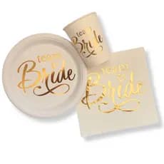 Kit Copo Prato e Guardanapo de papel Team Bride Rose Gold e Dourado Time da Noiva Despedida Solteira
