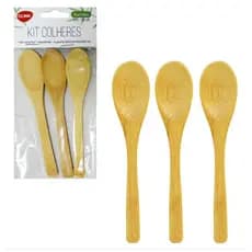 Kit C/ 3 Mini Colheres Bambu 13cm Madeira Espátula Pequenas Isolante Térmico Resistente Cozinha Gourmet