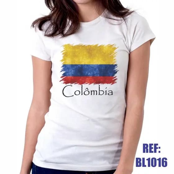 Camiseta Camisa Baby Look Colômbia Bandeira Envio Imediato Premium