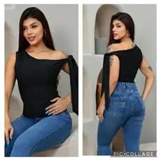 BLUSA FEMININA SUPLEX ASSIMETRICA Con Detalle De  Amarração no Hombro. Duplo Tecido