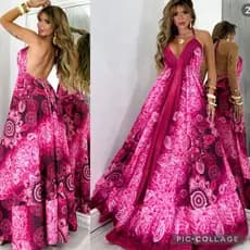 Vestido  Femenina Longo Indiano Estampado Elegante Tecido Crepinho Tamanho Única Veste 38 40 42 44 jó