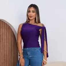 BLUSA SUPLEX ASSIMETRICA Con Detalle De  Amarração no Hombro. Duplo Tecido,