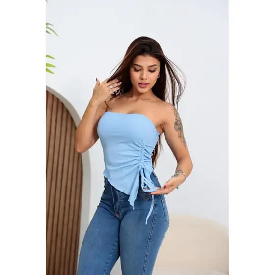 Blusa feminino   tecido  ribana  Tomara Caia  016  Com Bojo Y Elástico Na Costa