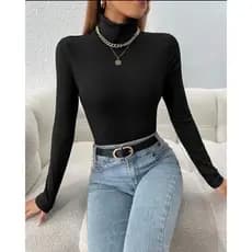 Blusa Feminina Gola Alta Cacharrel termiaca com Modelagem Confortável em Ribana franelada