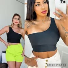 Cropped Mula Munga  Com  bojo Tecido Suplex Tamanho Único Fica Linda