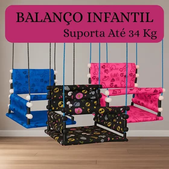 Balanço Infantil em Madeira Reforçado Colorido e Confortável para Crianças até 34kg