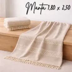 Manta Para Sofá -1,80 x  2,50m Algodão Decorativa com Franja Confortável Elegante para Sala e Cama
