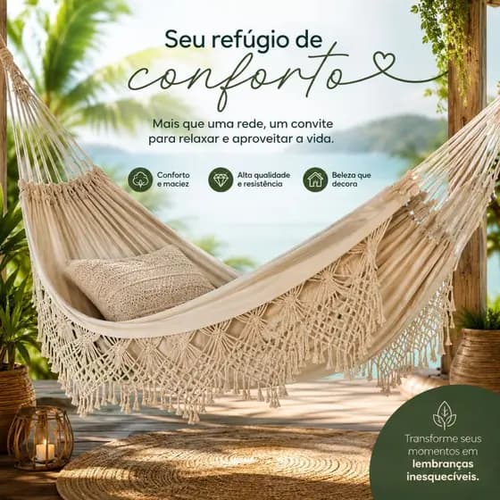 Rede de Dormir Casal Luxo Bucho de Boi Reforçada Tecido Resistente Confortável para Varanda e Camping
